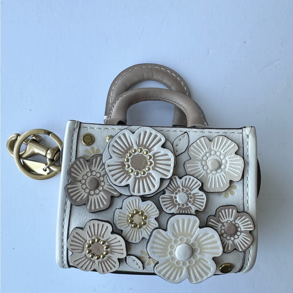 Coach Mini Rouge Bag Charm with Tea Rose Appliqués